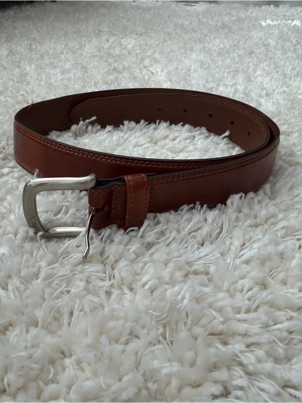 Bosca Chestnut Brown Leather Belt with Silver Buckle